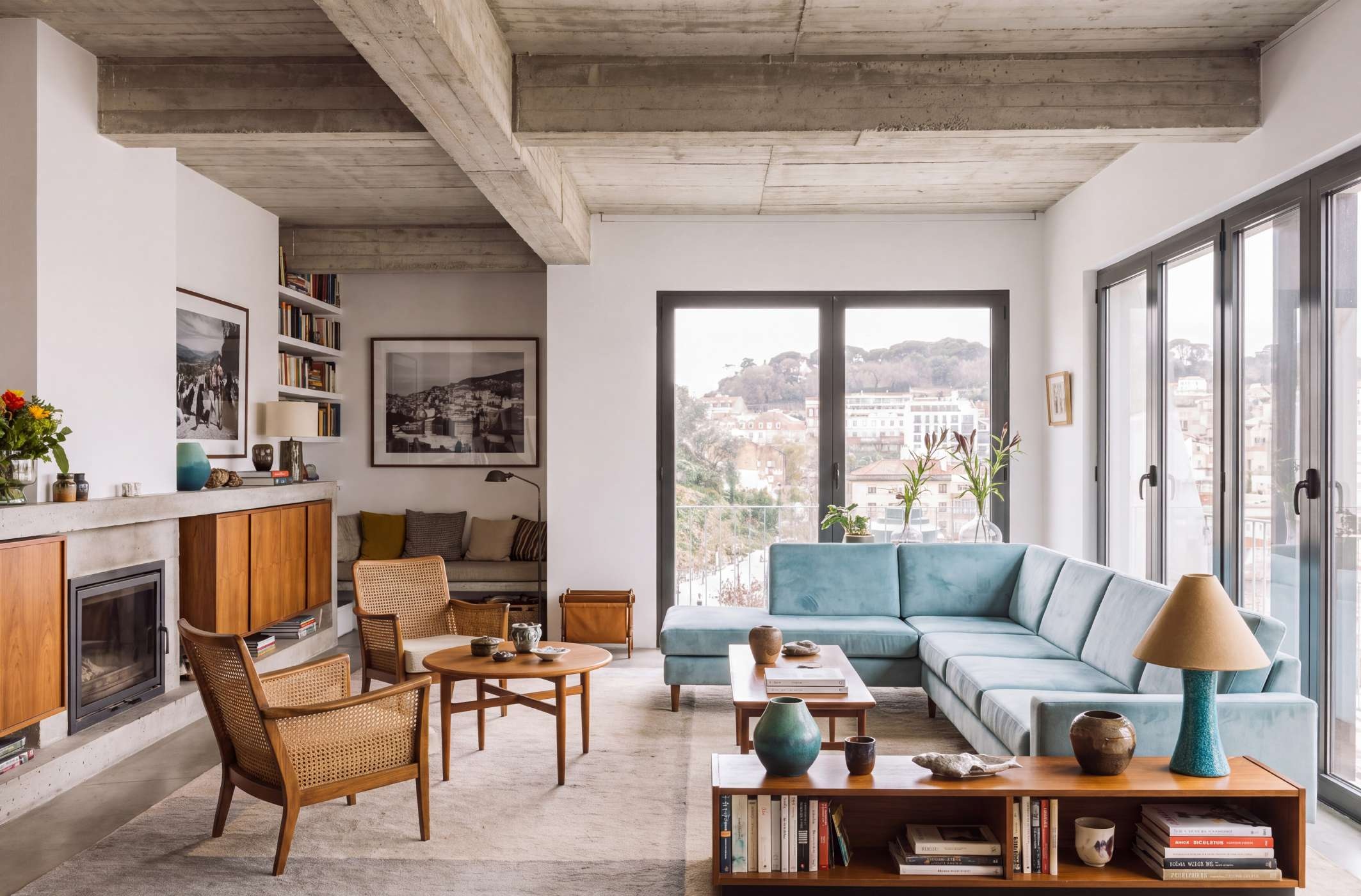 Living con strutture in cemento a vista
